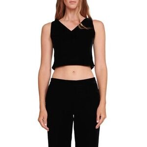 NWT Staud Vivienne Velvet Crop Tank Top V Neck Women's Black Size Medium